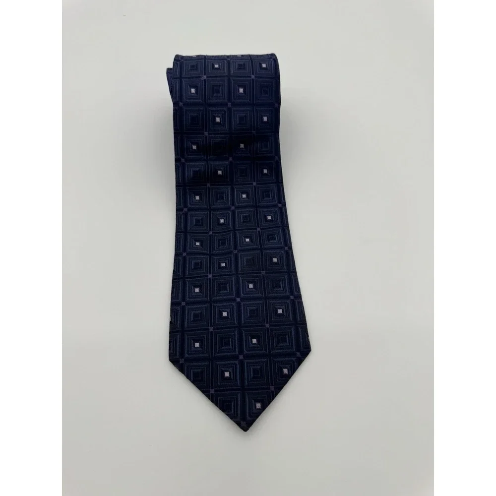 Michael Kors Tie Blue Geometric Square‎ Pattern Silk Blend Classic Mens Necktie